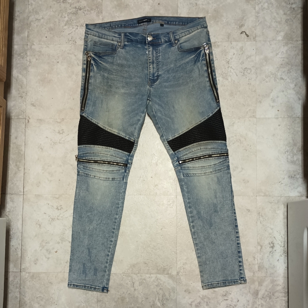 Men's Blue Jeans with Black Accents